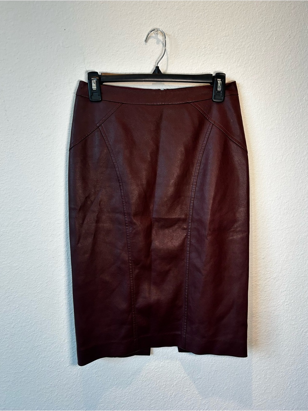 BCBGMaxAzria Burgundy Faux Leather Pencil Skirt